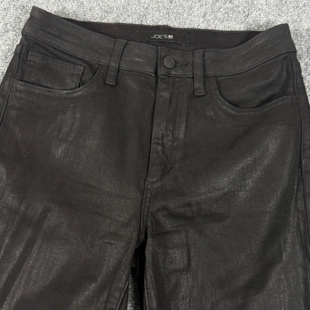 Joe's Jeans Coated High Rise Bootcut Black Pants 28 Contemporary Edgy Stretch